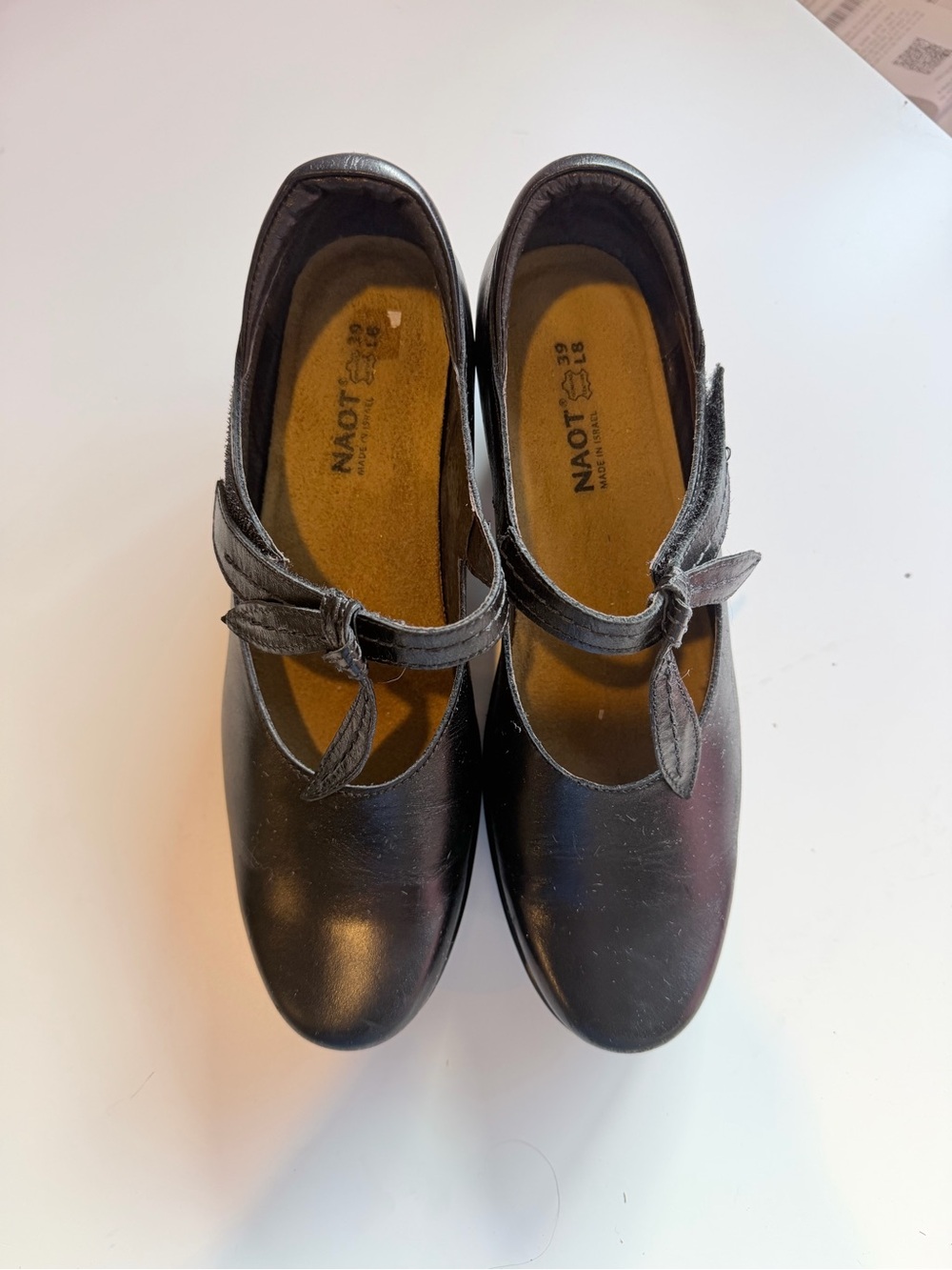 NAOT Black Leather Mary Jane Wedge Heel Shoes Size 39 / US 8-8.5